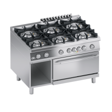 Masina de gatit linia 900 SOLUTION/ Aragaz profesional alimentare gaz 6 arzatoare cuptor electric GN 2/1 si dulap deschis ATA